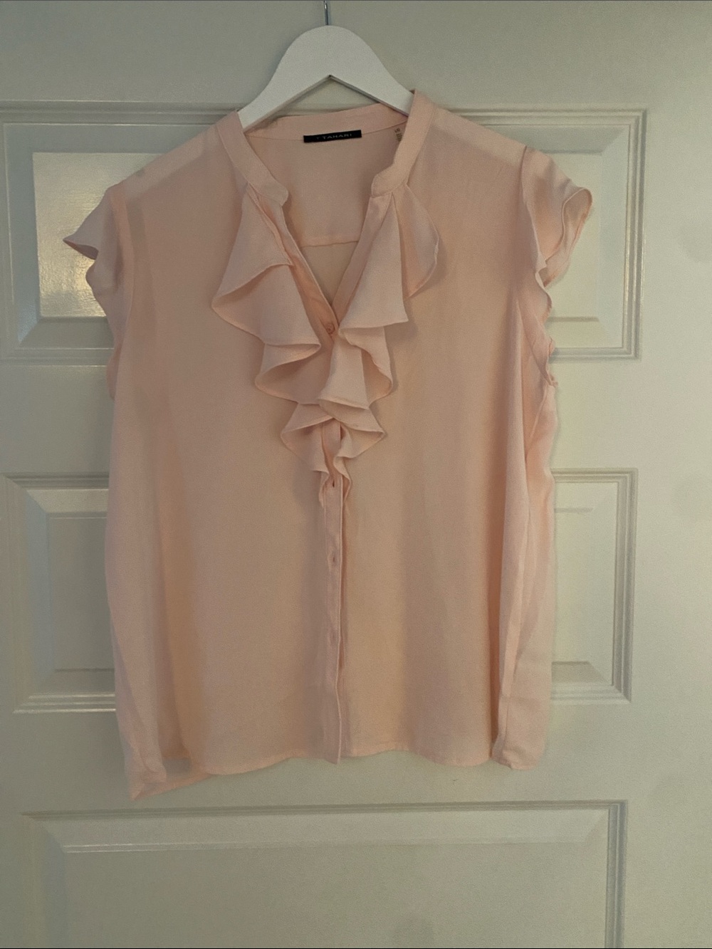 Tahari Blush Ruffle-Front Cap Sleeve Blouse